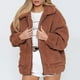 thumbnail image 1 of Mujeres de piel sintética chaqueta sólida Mullido oso de peluche Fleece Bolsillos con cremaller Irfora Chaqueta de mujeres, 1 of 7