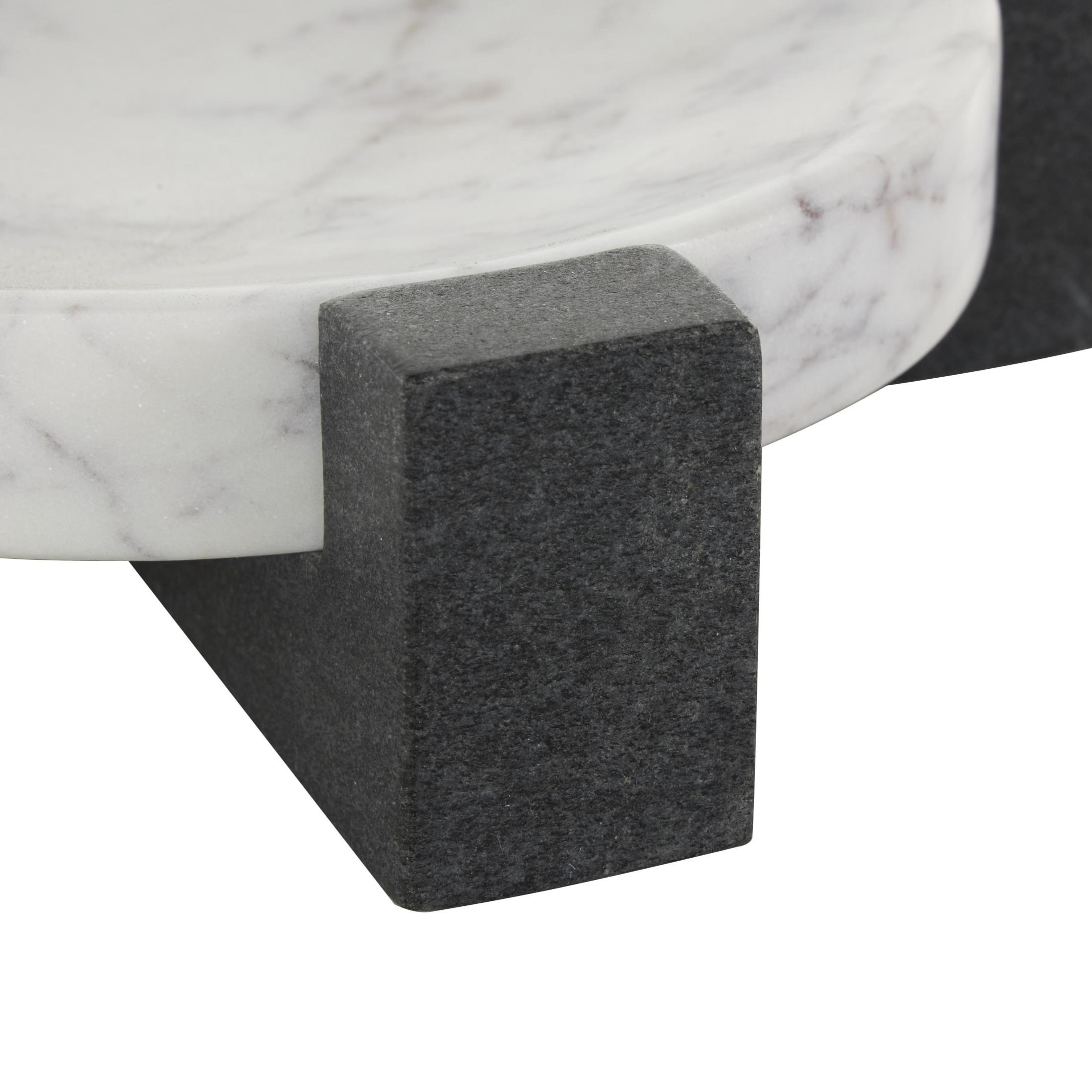 DecMode 8" x 8" White Marble Round Geometric Tray with Black X-Shaped Base, 1-Piece