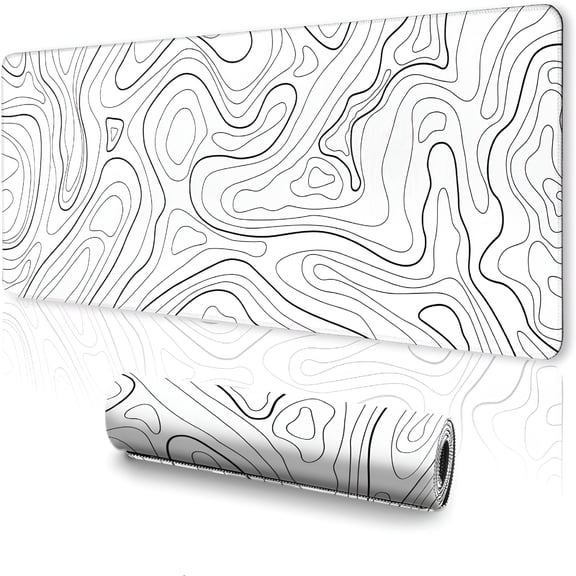 LAMIRO White Mouse Pad, Topographic Mouse Pad Large, Gaming Mouse Pad, XXL Mousepad, Keyboard and Mouse Pad, Desk Mat, 35.3 x 15.7 in, Minimalist Contour for Office