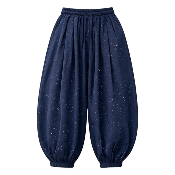 BOOMNY Girl's Baggy Harem Pants Wide Leg Pants for Kids Trendy Elastic Waist Solid Lightweight Trousers With Pockets