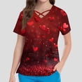 thumbnail image 4 of Valentines Scrubs Top for Women Loose Criss Cross V Neck Cute Love Hearts Graphic Scrub Shirts Casual Short Sleeve Scrubs Medical Nurse Uniform Nursing Workwear with Pockets Deep Red M, 4 of 4