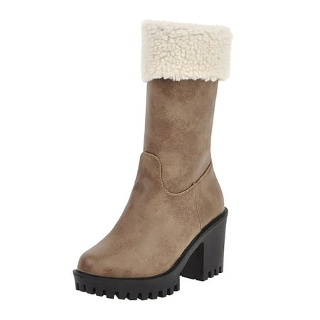 

Larisalt Booties For Women Womens V Cut Ankle Boots Side Zipper Chunky Stacked Heel Snakeskin Booties Shoes Khaki