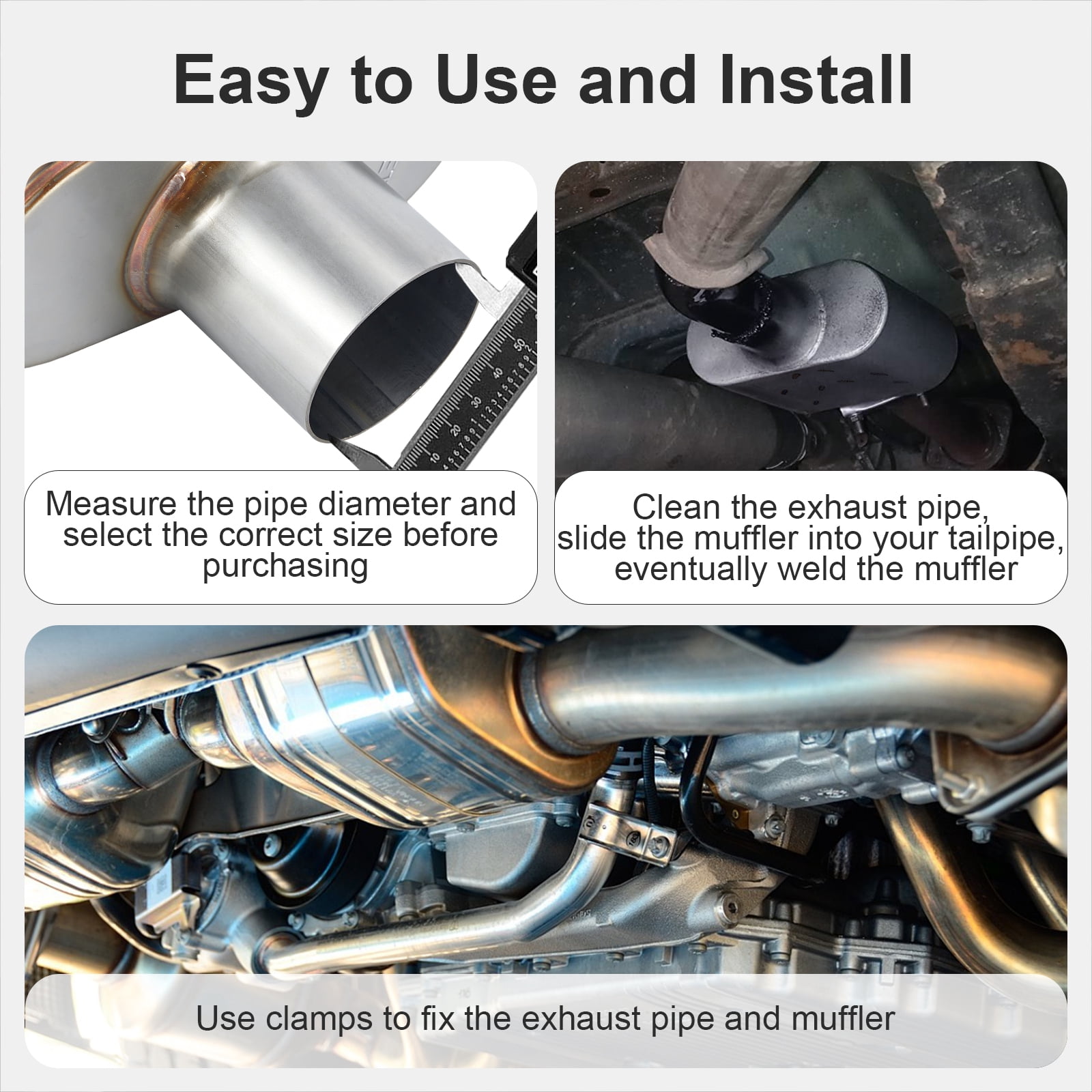 Universal Exhaust Muffler, Single Chamber Performance Muffler for Cars Trucks, Stainless Steel, 3" Center Inlet 2.25" Dual Outlet, Overall Length 13"