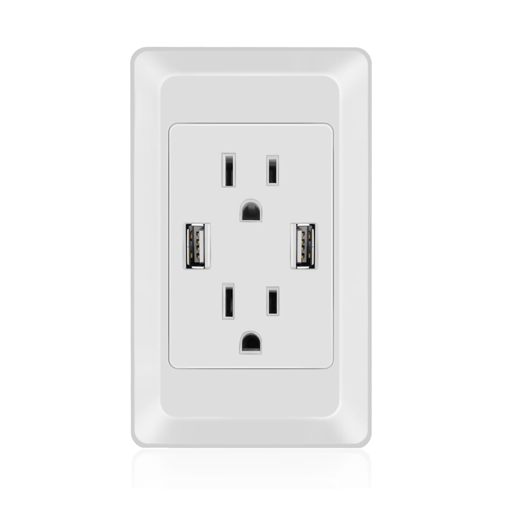 Double Wall Socket With 2 USB Twin fast Charger Plug Switched Ports 2 Gang