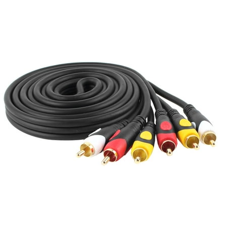 Black Triple 3 Male RCA Composite Audio Video DVD AV 1.8M Cable Cord