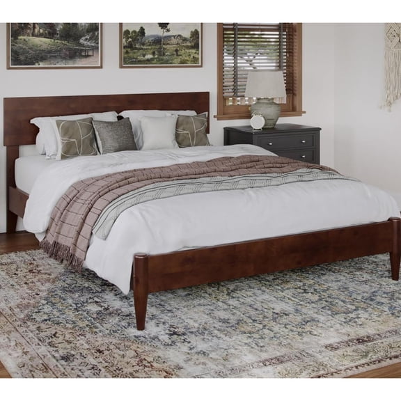 HomeStock Renaissance Rhapsody King Low Profile Platform Bed, Walnut, 83.13x80.79x33.46, No Box Spring Needed, Includes USB Charging Station