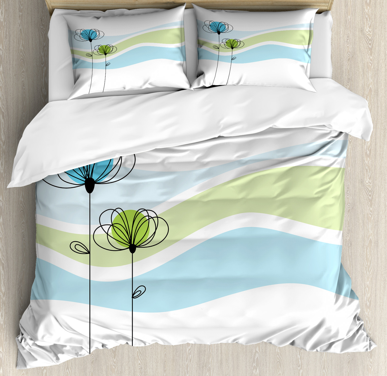 Doodle Duvet Cover Set King Size, Summer Flowers with Cute Colors and