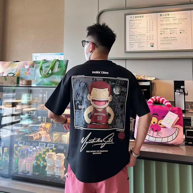 【M-8XL】Camiseta de gran tamaño para hombre, camiseta informal holgada con estampado de anime japonés slam dunk, adecuada para hombres y mujeres