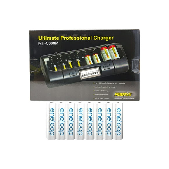 Powerex MH-C808M Chargeur LCD à 8 Baies + 8 Piles AA NiMH Panasonic (Sanyo) Eneloop Rechargeables (2000 mAh)