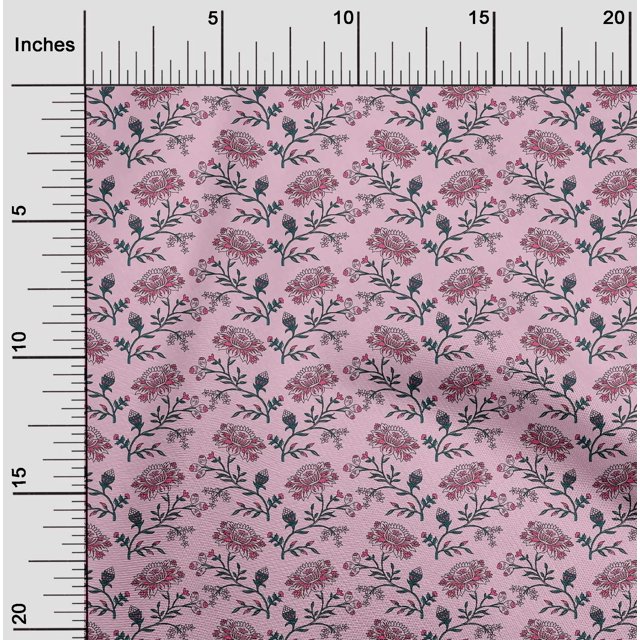 oneOone Cotton Flex Fabric Leaves & Floral Block Printed Craft Fabric BTY 40 Inch Wide
