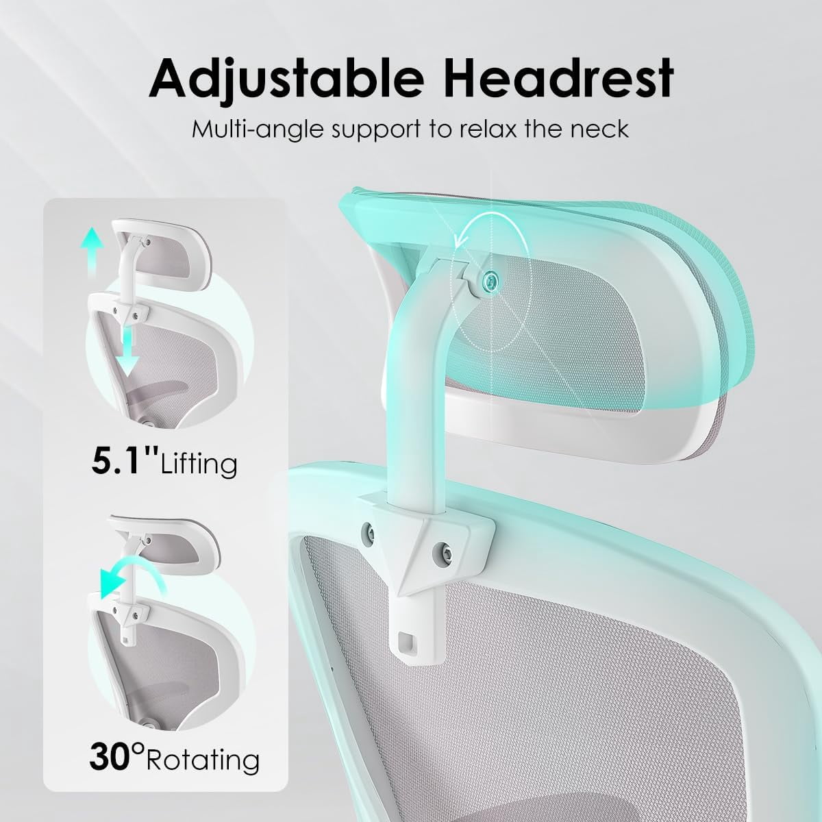 STARY Ergonomic Mesh Office Chair with Headrest, Tall Reclining Computer Chair with Adjustable Lumbar Support and Adjustable Arms for Home Office, White & Gray