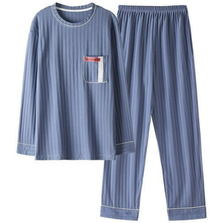 

DanceeMangoo New Mens Cotton Pajama Set Young Men Long Sleeve Sleepwear Father Gift Style Soft Leisure Nightwear Male Autumn Home wear Cloth