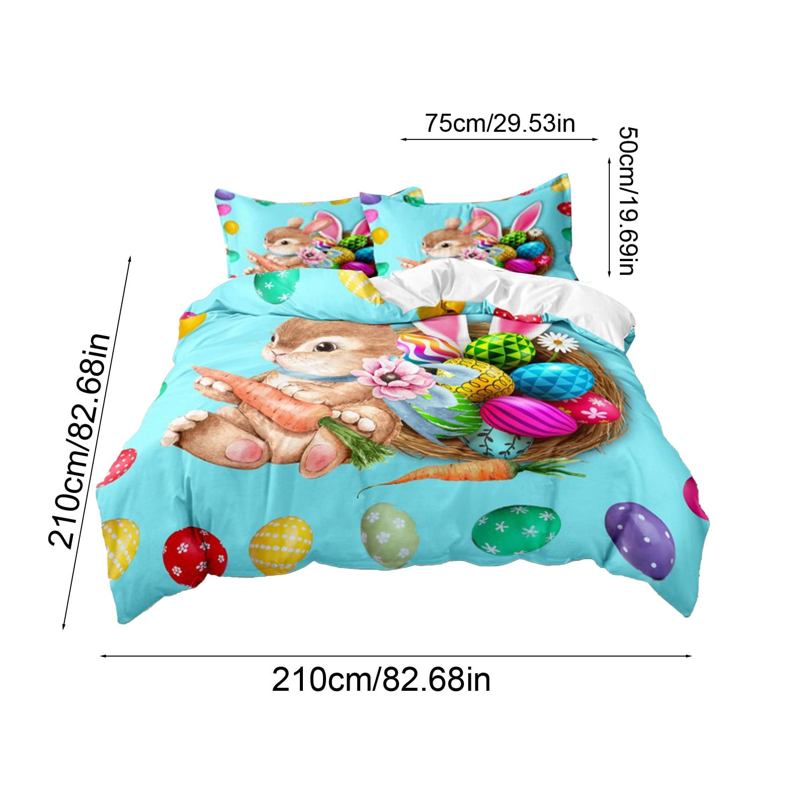 Easter Queen Comforter Set 3-Piece: Adorable Bunny & Egg Duvet Cover with 2 Standard Pillowcases | Spring Home Decor by PALIFEUR