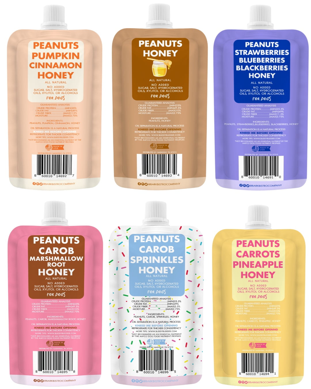 6pk Mixed Buddy Budder Squeeze Pack, Dog Peanut Butter, 4oz each