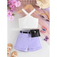 thumbnail image 2 of Suealasg 3Pcs Kids Girls Summer Outfits Set 1T 2T 3T 4T 5T 6T Little Girls Sleeveless Ribbed Tank Tops Solid Color Shorts Waist Bag Sets Child Girls Beach Party Clothes, 2 of 8