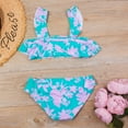 thumbnail image 5 of uublik Swimsuit for Girls 2 Piece Tropical Flower Print Beach Siamese Split Ruffle Suit Blue, Sizes 7-14, 5 of 5