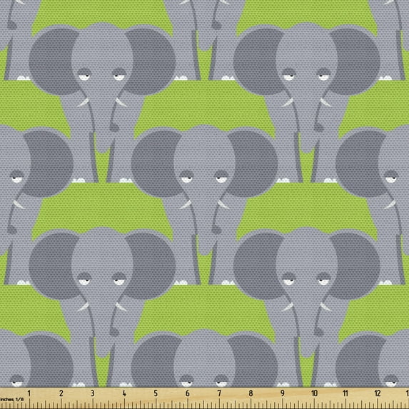 Animal Fabric by the Yard, Simplistic Animal Print Wild Beast in Cartoon Style, Decorative Upholstery Fabric for Chairs & Home Accents, Lime Green Purpleblue by Ambesonne