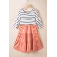thumbnail image 1 of ABPHQTO Vestido tipo camiseta con volantes en capas de patchwork a rayas para mujer, 1 of 5