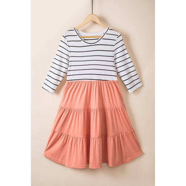 ABPHQTO Vestido tipo camiseta con volantes en capas de patchwork a rayas para mujer
