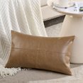 thumbnail image 3 of Fancy Homi 2 Packs Tan Boho Lumbar Faux Leather Decorative Throw Pillow Covers 12x20 inch for Couch Bed Sofa, Cross Patchwork Textured Rectangle Beige Cushion Case, Rustic Modern Farmhouse Home Decor, 3 of 6