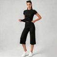 thumbnail image 2 of KPOPLK Womens 2 Piece Workout for Summer Fall Athletic Gym Pilates Yoga Slim Fit Short Sleeve Tee Shirt and Pant Outfit Set Black,Size L, 2 of 8