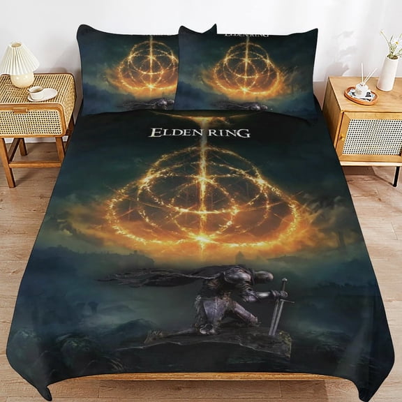 Elden Ring Bed Duvet Cover Cartoon Bedding Sets 3D Lightweight 3 Piece Comforter Sets 1 Duvet Cover and 2 Pillow Cover 86"×70"