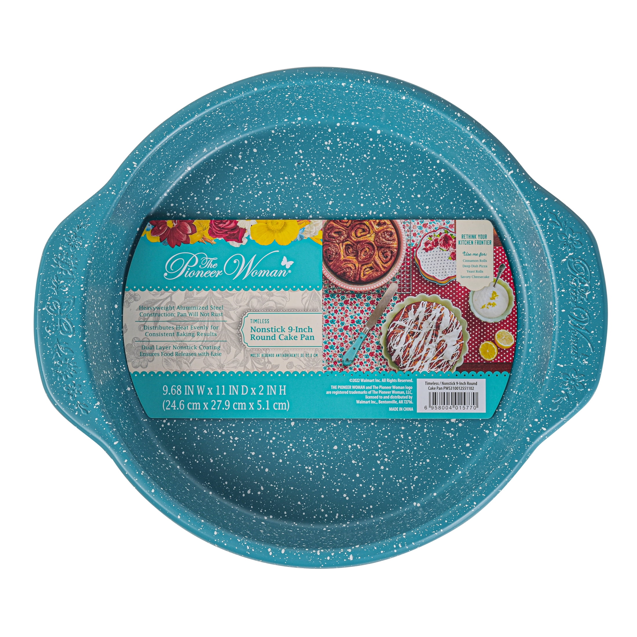 The Pioneer Woman Teal Speckle Timeless 9 Nonstick Aluminized Steel Round  Cake Pan