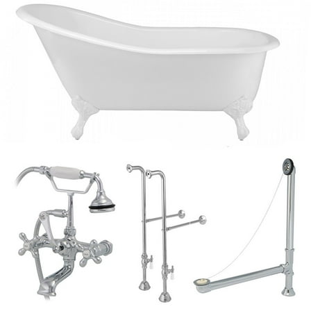 Vintage Tub & Bath Charlotte 60 Inch Cast Iron Slipper Clawfoot Tub Package
