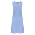 thumbnail image 4 of Danhjin Women's Summer Linen Midi Long Beach Tank Dress Casual Flowy Loose A-Line Tank Dress Crewneck With Hem Dress Vacation Outfits Wrinkle-Free With Pockets, 4 of 6