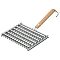Yucurem Hot Dog Roller with Wood Handle Stainless Steel Griller Grill Accessories Camping Kitchen Utensils (Silver)