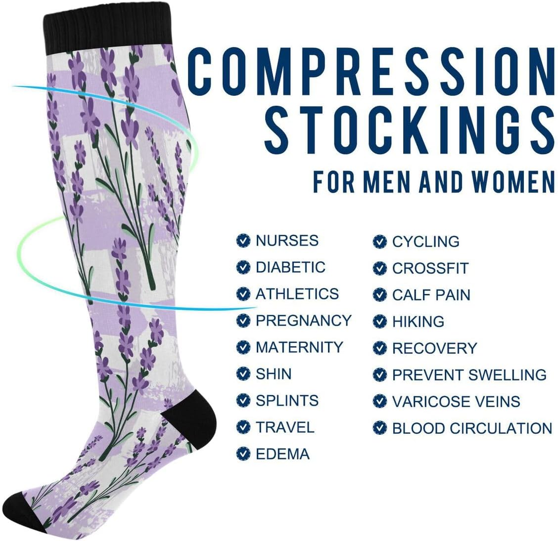 Bestwell Lavender Compression Socks Women Men Knee High Stockings for ...