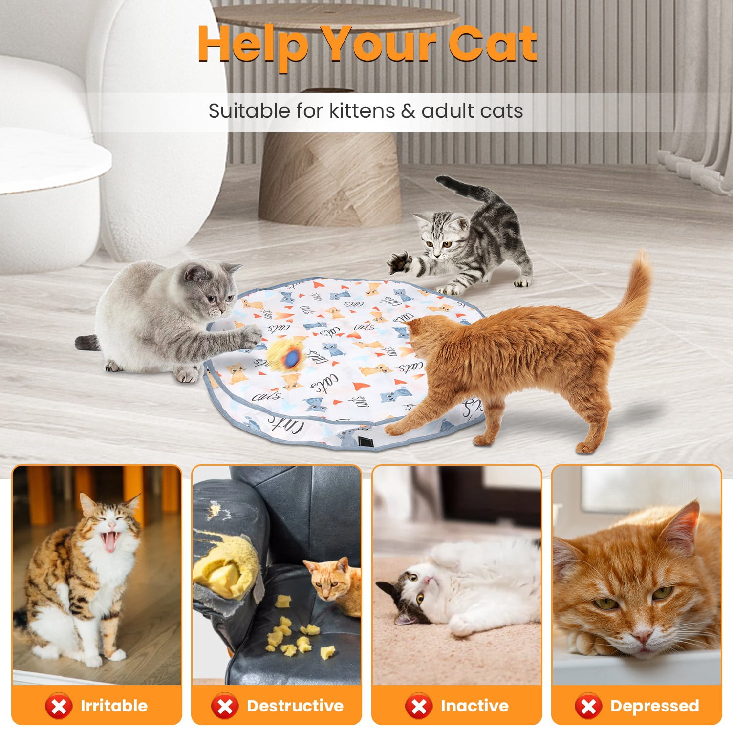 1Pc Rechargeable Fast Rolling Ball in Pouch Cat Toys, Indoor Motion Activated Interactive Catching Game