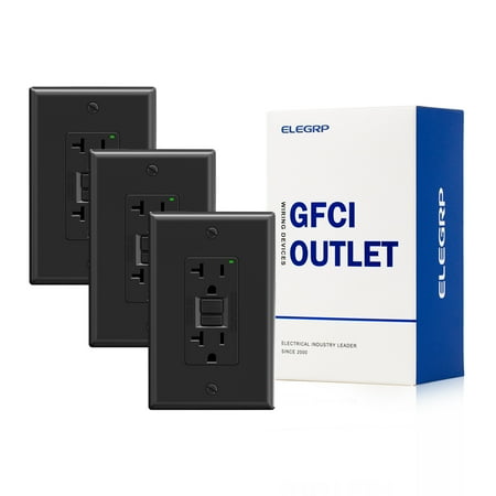 ELEGRP GFCI Outlet, 20 Amp Self-Test GFCI Electrical Outlet, No Tamper Resistant GFCI Receptacle, Wall Plate included, UL Listed, Black 3PC