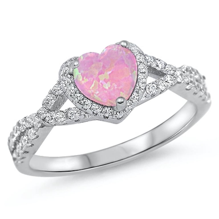 Sac Silver Pink Opal Heart Promise Ring, Sterling Silver Size 7 photo 1