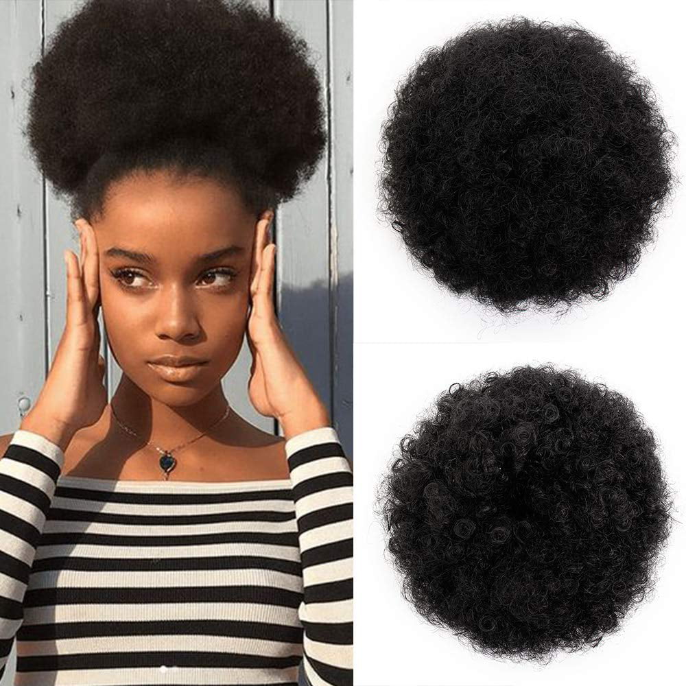 Short Afro Synthetic Curly Hair Ponytail African American Kinky Curly Wrap  Drawstring Puff Ponytail Hair Extensions with 2 Clips(Large 1B#) | Walmart  Canada