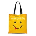 thumbnail image 1 of KDAGR Canvas Tote Bag Emotion Smile Tongue and Lettering World Day on Yellow Durable Reusable Shopping Shoulder Grocery Bag, 1 of 1
