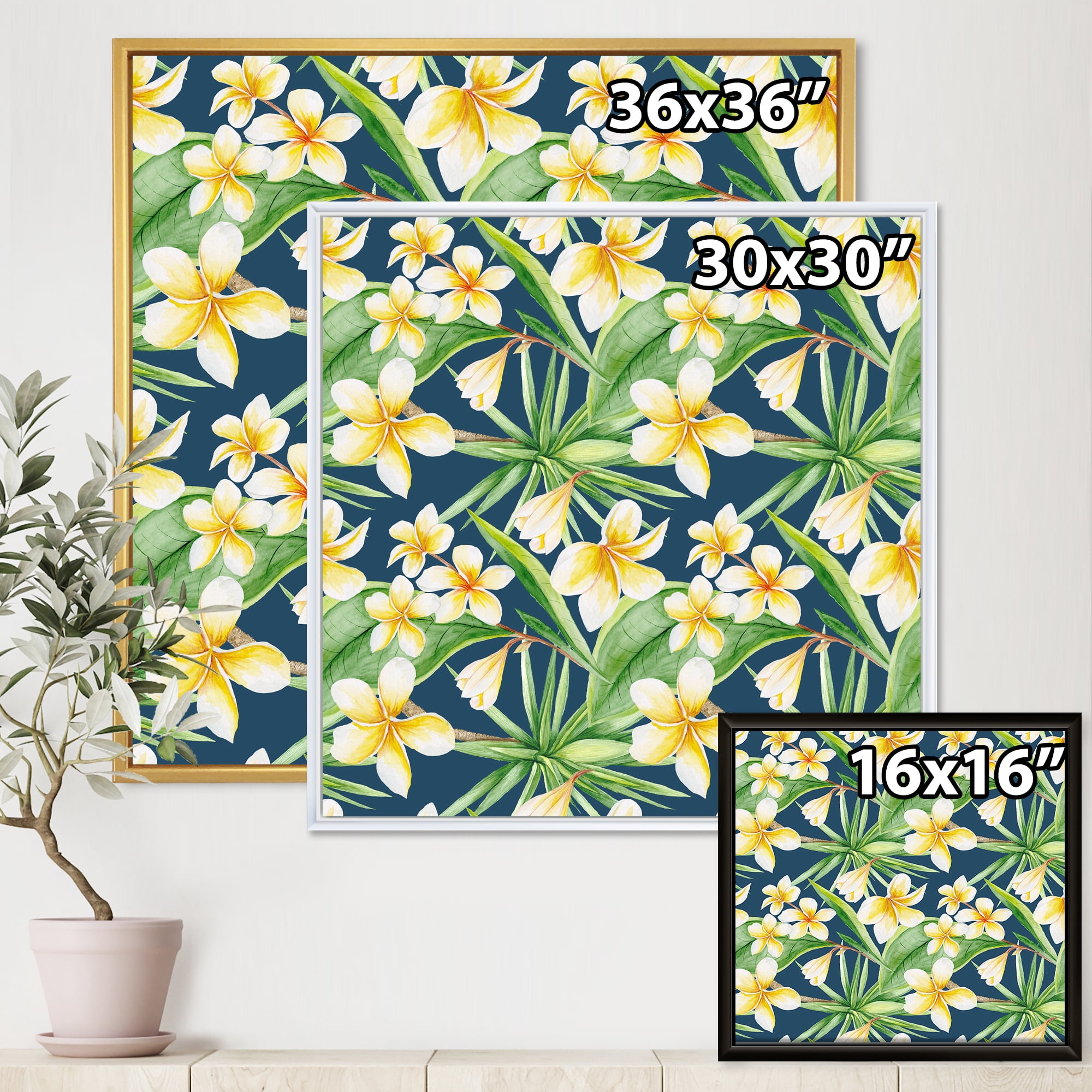Designart 'Yellow Flowers and Tropical Foliage VIII' Modern Framed Canvas Wall Art Print