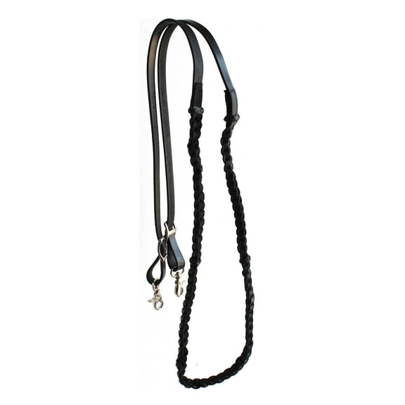 Horse Western Braided Black Leather Knotted Grip Reins 805LR03BK