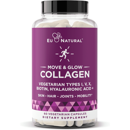 Move & Glow Collagen Pills for Women & Men – Vegetarian Multi-Collagen (Type I-V-X) with 9 Plant-based Superfoods for Skin Health & Joint Support – Biotin, Vitamin C, Vitamin E, 60 Capsules