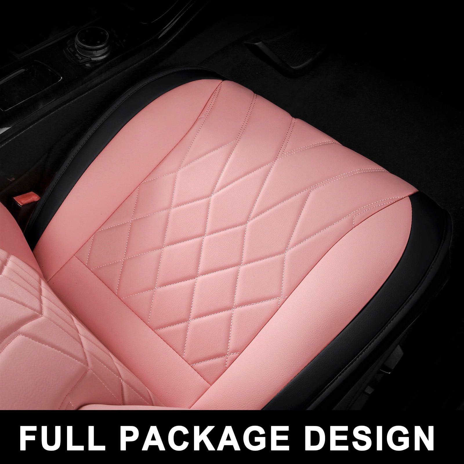 OTOEZ Universal Pink Car Seat Cover PU Leather 5-Seat Full Set Waterproof Front & Rear Cushion Protector Fit Most Honda Toyota Chevy Ford Nissan SUV
