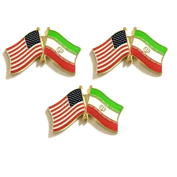 Iran & US Crossed Flag Lapel Pins, Pack of 3