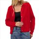thumbnail image 3 of Suéter de Cuello de Solapa para Mujer, Chaqueta de Punto con Botones y Abertura Frontal, Cárdigan de Larga con Botones Rojo M, 3 of 7