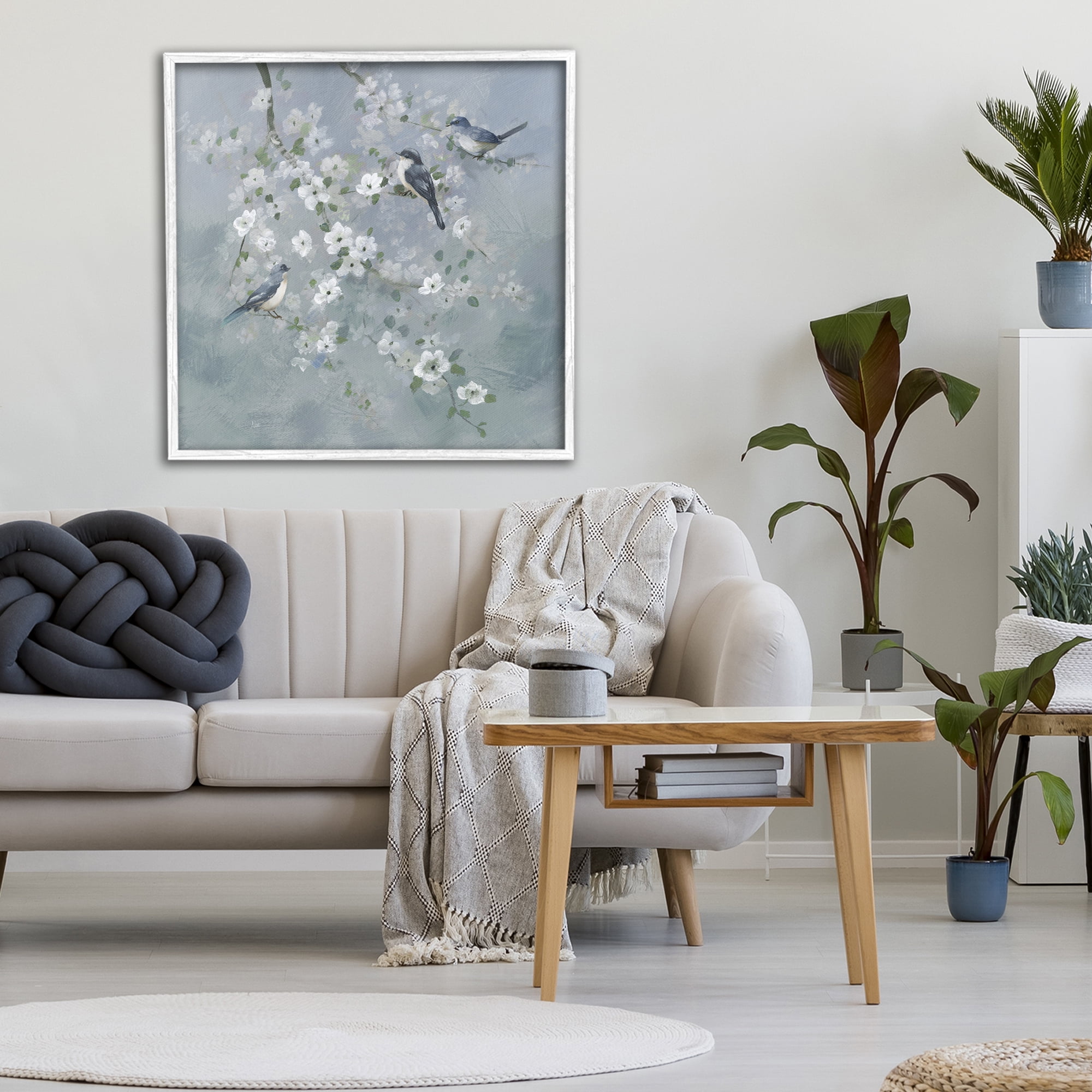 Stupell Industries Serene Birds on White Blooms White Framed Giclee Art, design by Nan