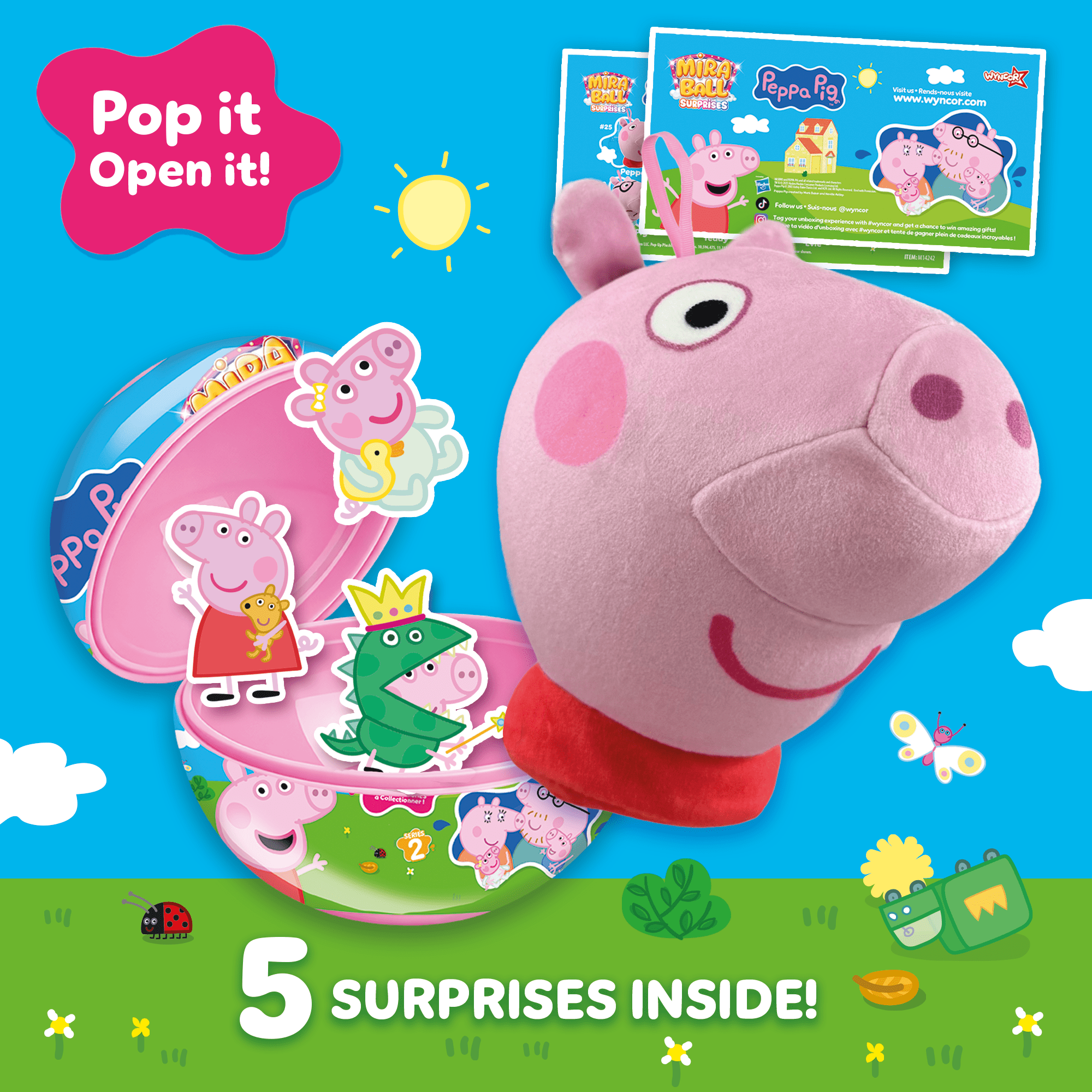 Miraball Surprises Peppa Pig - Pack of 3, Blind Capsule Toys with Expandable Memory Foam Plush & Stickers - Fun Mystery Plush Balls for Kids Collectible Toy Surprises, Party Favors, Gifting