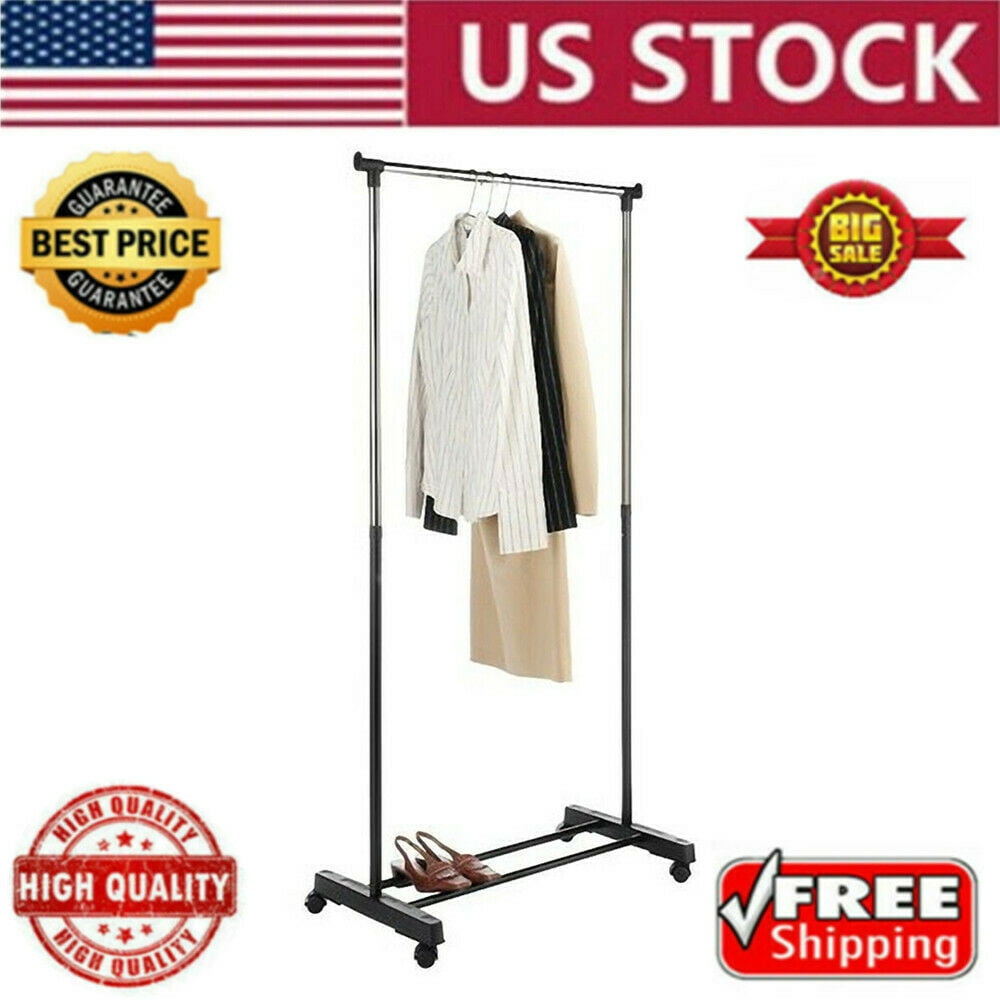 Single-bar Vertical & Horizontal Stretching Stand Clothes Rack with Shoe shelf 