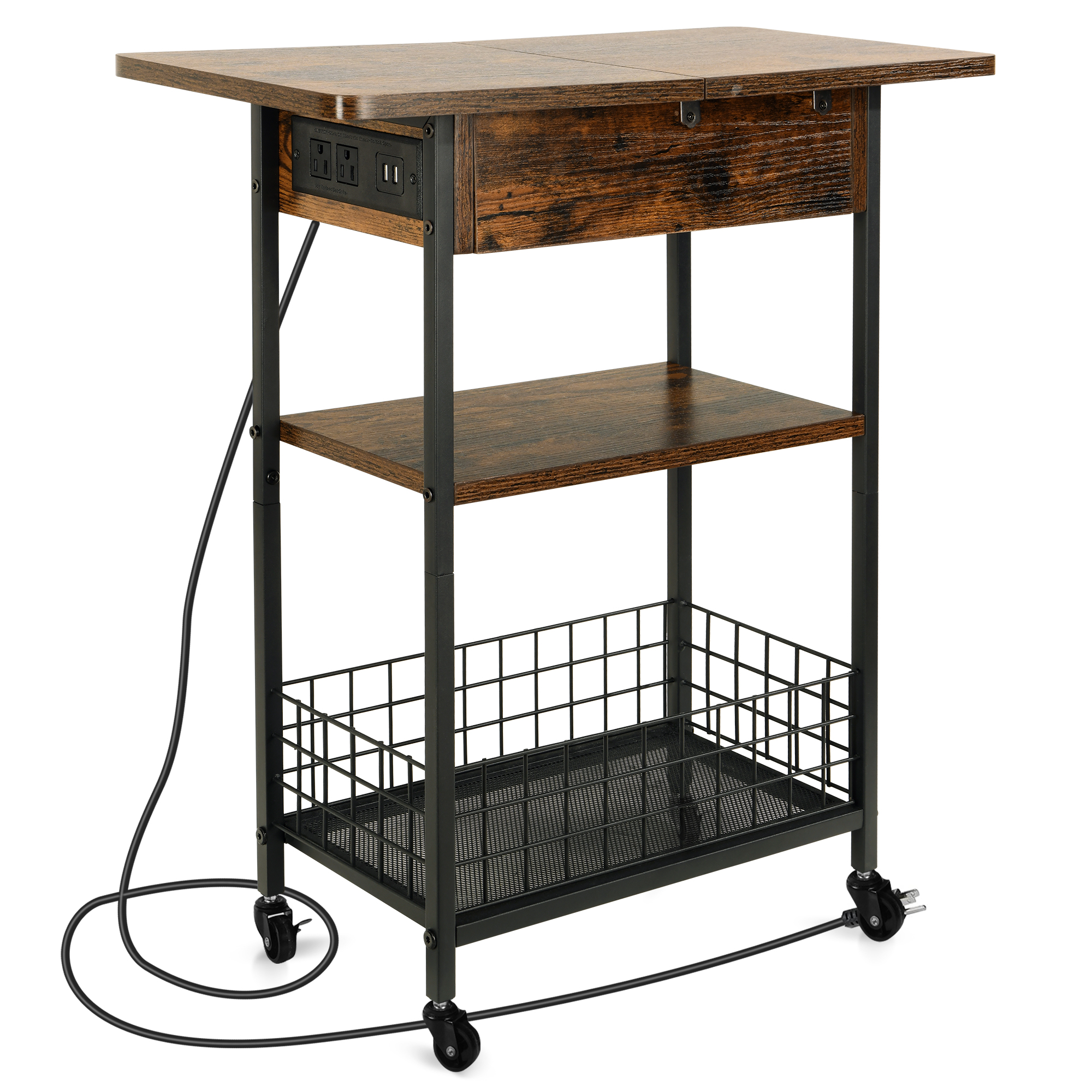 Homore End Table with Charging Station, Flip Top Open End Side Table