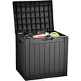 thumbnail image 1 of Coffre de Rangement Extérieur de 31 Gallons, Coffre de Terrasse en Résine Imperméable avec Couvercle Verrouillable pour Patio, Outils de Jardin, Accessoires de Piscine et Coussins de Mobilier, Noir, 1 of 8