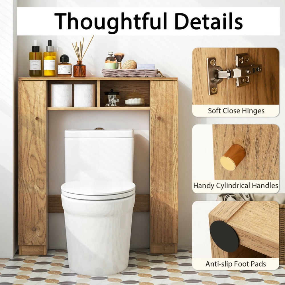 Finihen Toilet Storage Cabinet, Bathroom Cabinet Organizer, Over The Toilet Storage Cabinet with 2 Open Compartments and 4 Adjustable Shelves, for Bathroom, Natural
