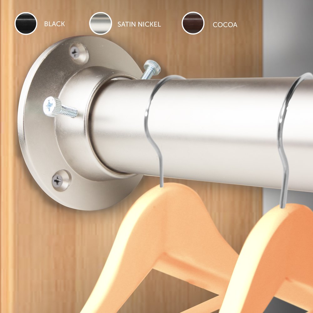 1.5" Adjustable Closet Rod 2848 inch and Socket Set Satin Nickel
