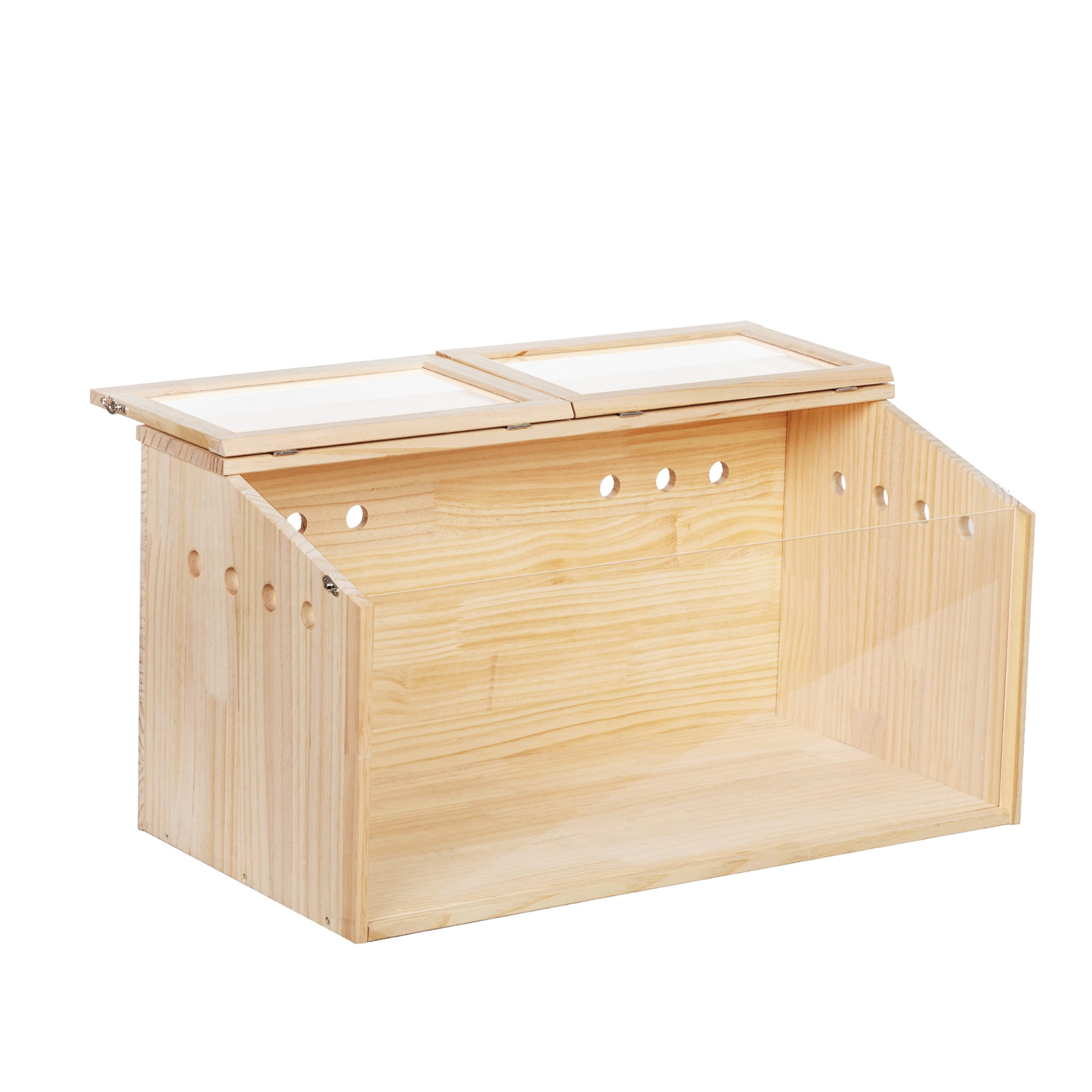 JERFIT Large Transparent Acrylic Hamster Cage with Wooden Frame, Natural Wood Small Animal Hutch Habitat for Rabbits, Guinea Pigs, Gerbils, Ferrets